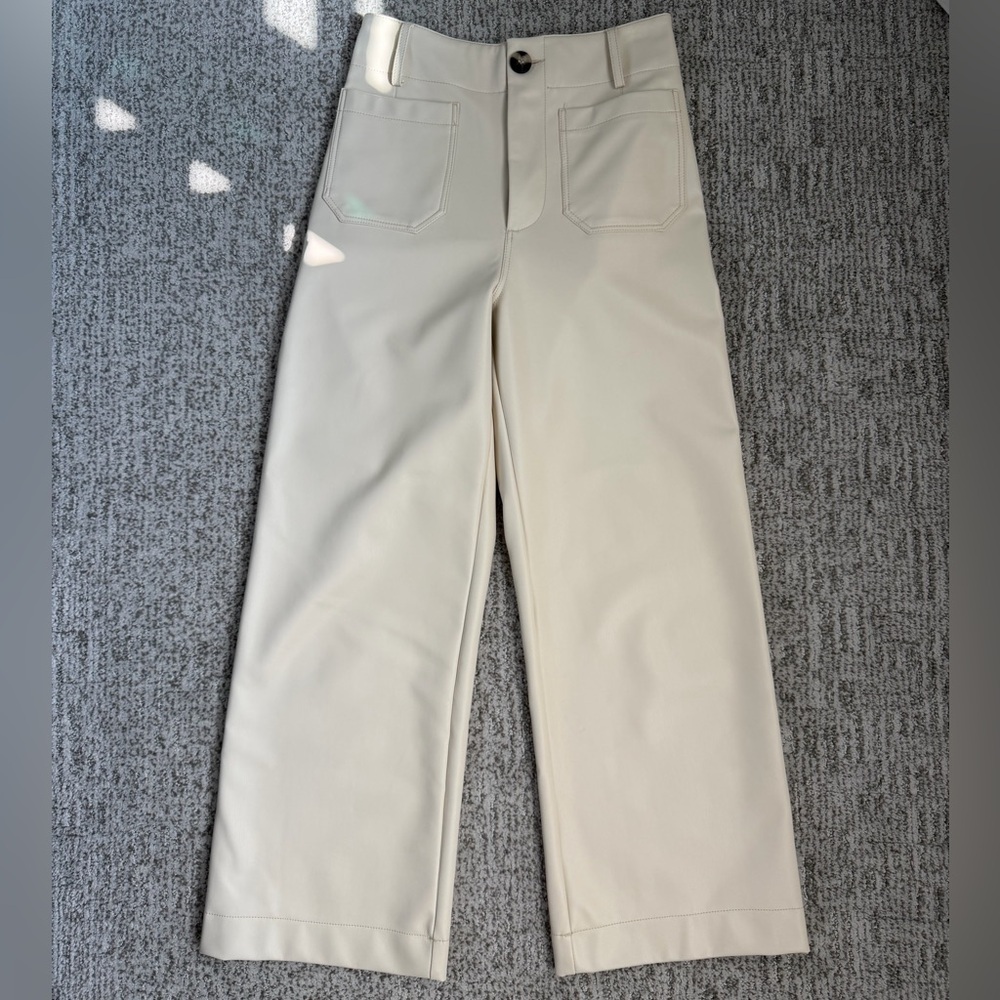 Anthropologie Maeve The Colette High-Rise Faux Leather Ivory Cropped Pant